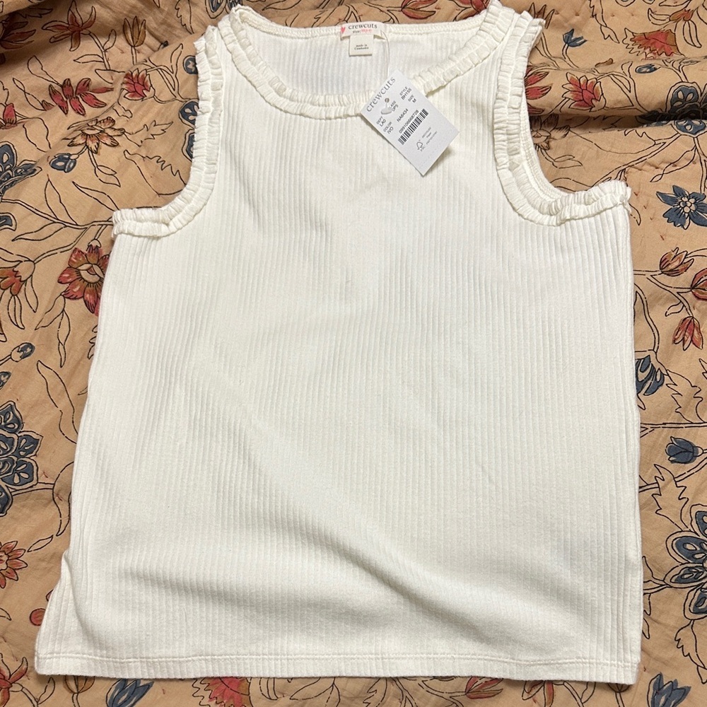 NWT Crewcuts Girls Ivory Ruffle Tank Top‎ Medium
